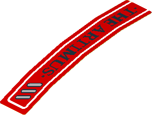 Sticker  0.8 x  3.7 with Black "THE ARTIMUS" and Diagonal Vent Grille Right (Formed)