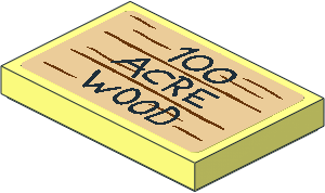 Tile  2 x  3 with Black "100 ACRE WOOD" and Wood Grain Background Sticker