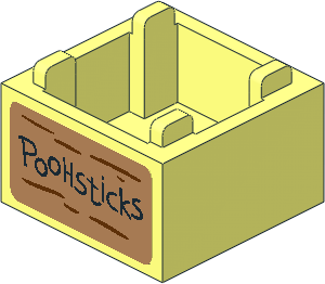 Container  2 x  2 x  1 Crate with "POOHSTICKS" and "C.R." Stickers on Both Sides
