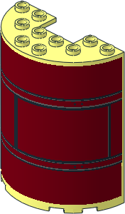 Cylinder Half  3 x  6 x  6 with  1 x  2 Cutout with Black Panel Lines on Dark Red Background Left Model Sticker