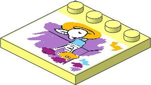 Plate  4 x  4 with 4 Studs on One Edge with Flowers and Apple on Plate Sticker