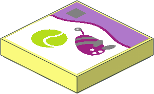 Tile  2 x  2 with Lime Tennis Ball, Silver and Magenta Toy Mouse Sticker