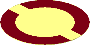 Sticker  1.7 x  1.7 Round with Dark Red Semi-Circles on Transparent Background