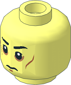 Minifig Head with Black Eyebrows, White Pupils, Cheek Lines and Circles Around Eyes Pattern