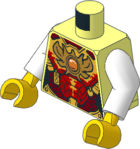 Minifig Torso with Arms and Hands with Red and Gold Armour, Pendant, Scales, Belt and Orange Round Jewel Pattern