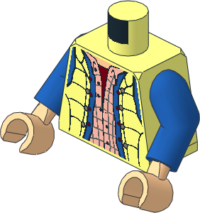 Minifig Torso with Arms and Hands with Vest with Plaid Shirt and Blue Denim Jacket Pattern