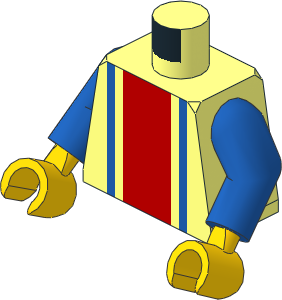 Minifig Torso with Blue Arms and Hands with Vertical Striped Red/Blue Pattern