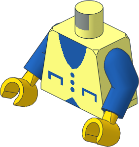 Minifig Torso with Arms and Hands with Blue V-Neck, Pockets and 3 Buttons Pattern