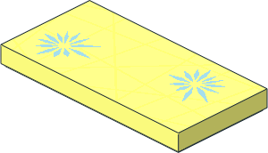 Tile  2 x  4 with Metallic Light Blue Flowers and Bright Light Yellow Lines Pattern