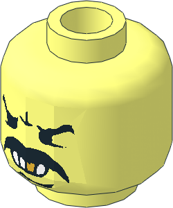 Minifig Head with Angry Moustache, White Teeth and Gold Tooth Pattern