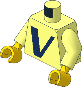 Minifig Torso with Arms and Hands with Logo Vestas Dark Blue Letter V Pattern