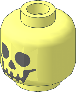 Minifig Head with Dark Bluish Grey Skull Type 1 (Smiling) (Vented Stud) Pattern