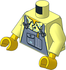 Minifig Torso with Arms and Hands with Sand Blue Overalls and Wheat Spike Pattern