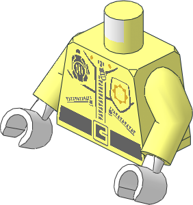 Minifig Torso with Arms and White Hands with Zippers, Badge with Minifig Head, Radio and Belt Pattern