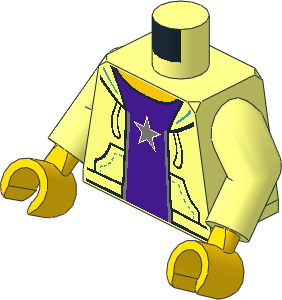 Minifig Torso with Arms and Hands with Hooded Sweatshirt, Dark Purple Shirt with Silver Star Pattern