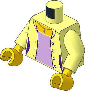 Minifig Torso with Arms and Hands with Open Jacket, Metallic Silver Necklace and Lavender Shirt Pattern