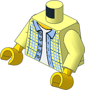 Minifig Torso with Arms and Hands with Plaid Jacket, Collar, Buttons and Light Blue Shirt Pattern