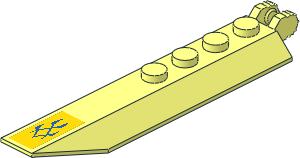 Hinge Plate  1 x  8 with Angled Side Extensions and Rectangular Underside Frame with Blue Markings on Yellow Background Sticker