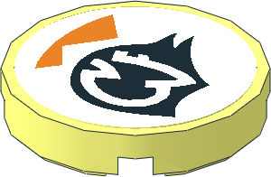 Tile  2 x  2 Round with Orange and Black Alien Character on White Background Left Sticker