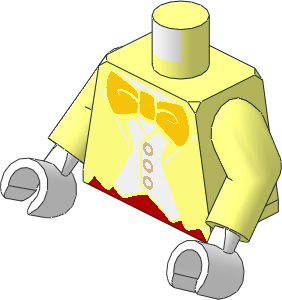 Minifig Torso with Arms and Hands with White Vest, White Shirt and Yellow Bow Tie Pattern