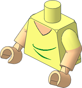 Minifig Torso with Dual Mould Arms and Hands with V-Neck Shirt and Green Creases Pattern