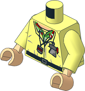 Minifig Torso with Arms and Hands with Stopwatch, Notebook and Radiation Symbol Pattern