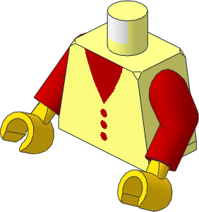 Minifig Torso with Red Arms and Hands with Red V-Neck and Buttons Pattern