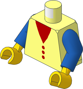 Minifig Torso with Blue Arms and Hands with Red V-Neck and Buttons Pattern