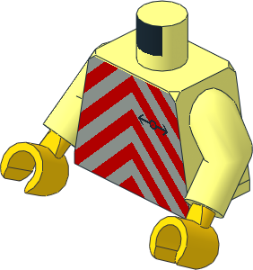 Minifig Torso with Arms and Hands with Train Logo and Red Diagonal Stripes Pattern