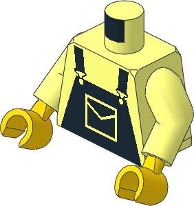 Minifig Torso with Arms and Hands with Black Dungarees Pattern
