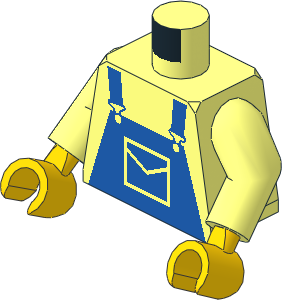 Minifig Torso with Arms and Hands with Blue Dungarees Pattern
