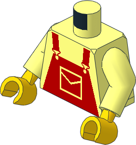 Minifig Torso with Arms and Hands with Red Dungarees Pattern