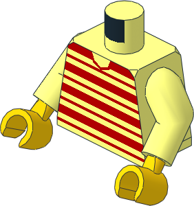 Minifig Torso with Arms and Hands with Red Horizontal Stripes Pattern