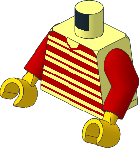 Minifig Torso with Red Arms and Hands with Red Horizontal Stripes Pattern