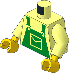 Minifig Torso with Arms and Hands with Green Dungarees Pattern