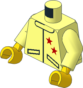 Minifig Torso with Arms and Hands with Racing Jacket and Two Stars Red Pattern