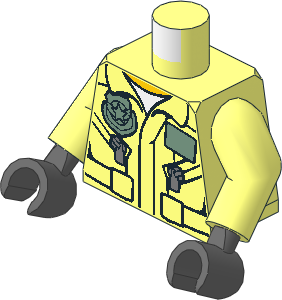 Minifig Torso with Arms and Hands with Flight Suit Jacket, Name Tag, Badge and Zipped Pockets Pattern