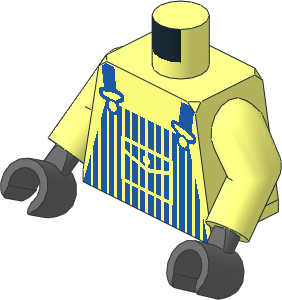 Minifig Torso with Arms and Dark Bluish Grey Hands with Blue Striped Dungarees Pattern