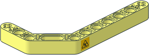 Technic Beam  3 x  3.8 x  7 Liftarm Bent 45 Double with Black Overhead Load Danger Sign on Yellow Background Left Model Sticker