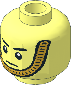 Minifig Head with Stern Eyebrows, White Pupils and Gold Chin Strap Pattern