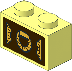 Brick  1 x  2 with Drawer with Gold Handle and Ornaments Sticker