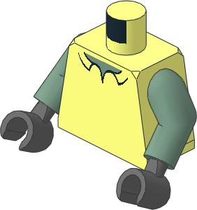 Minifig Torso with Sand Green Arms and Dark Bluish Grey Hands with Shirt Collar and Sand Green Neck Pattern