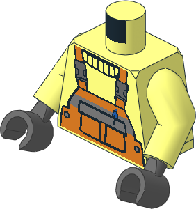Minifig Torso with Arms and Dark Bluish Grey Hands with Orange Dungarees, Sweater, Blue Pen in Pocket Pattern