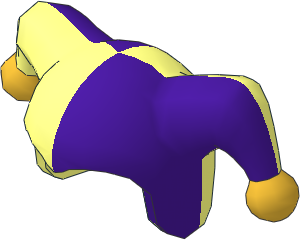 Minifig Jester's Cap with Medium Lilac Half and Metallic Gold Poms Pattern