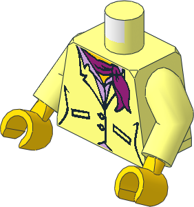 Minifig Torso with Arms and Hands with Female Suit Jacket, Pink Shirt and Magenta Scarf Pattern