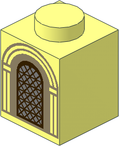 Brick  1 x  1 with Silver Arched Window with Dark Brown Lattice and Dark Tan Arches Pattern