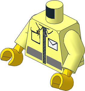 Minifig Torso with Arms and Hands with White Envelope and Zipper Pattern