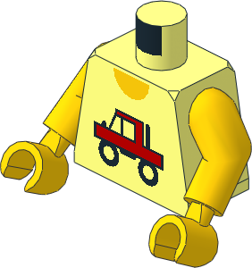 Minifig Torso with Yellow Arms and Hands with Red Truck Pattern
