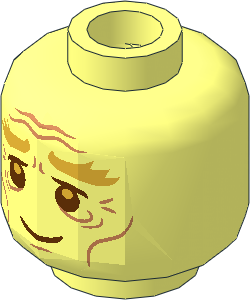 Minifig Head with Gold Bushy Eyebrows, Copper Cheek Lines and Wrinkles Pattern