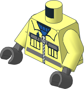 Minifig Torso with Arms and Grey Hands with Blue Shirt and Safety Stripes Pattern